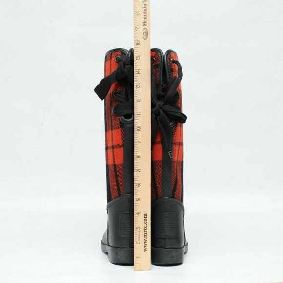 Coach Tristee Rain Boots Red Black Buffalo Plaid Tartan Womens 6B Lace Up Rubber - Picture 8 of 9